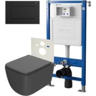 Комплект унитаза Point Меркурий PN41831GM с инсталляцией Элемент PN45120+PN44081BM Графит матовый с сиденьем Микролифт и Черной матовой клавишей смыва Комплект унитаза Point Меркурий PN41831GM с инсталляцией Элемент PN45120+PN44081BM Графит матовый с сиденьем Микролифт и Черной матовой клавишей смыва